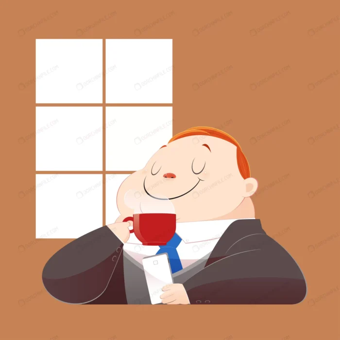 happy fat business man black suit is drinking hot crcbca447dc size1.16mb - title:وکتور کارتونی مرد با فنجان قهوه - اورچین فایل - format:EPS - وکتور - sku:crcbca447dc - keywords: p_id:94211