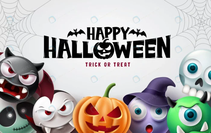 happy halloween background design halloween trick crce51e7006 size7.53mb - title:وکتور رئال کدو تنبل و ایموجی ویژه هالووین - اورچین فایل - format:EPS - وکتور - sku:crce51e7006 - keywords: p_id:64625