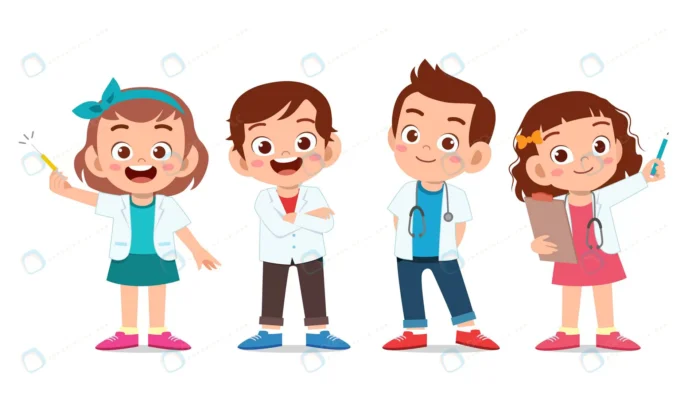 happy kids wear doctor uniform set crc18494af9 size1.59mb - title:کاراکتر بچه ها با یونیفرم دکتر - اورچین فایل - format:EPS - وکتور - sku:crc18494af9 - keywords: p_id:79163
