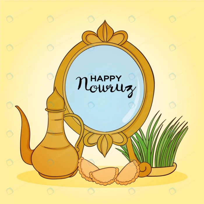 happy nowruz illustration 2 crcb38e9b80 size1.25mb - title:وکتور تبریک نوروز با سبزه ، آینه و … - اورچین فایل - format:EPS - وکتور - sku:crcb38e9b80 - keywords: p_id:53231