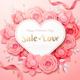 happy valentine s day design with pink paper roses composed heart shape 3d illustration - title:Home Main - اورچین فایل - format: - sku: - keywords: p_id:18