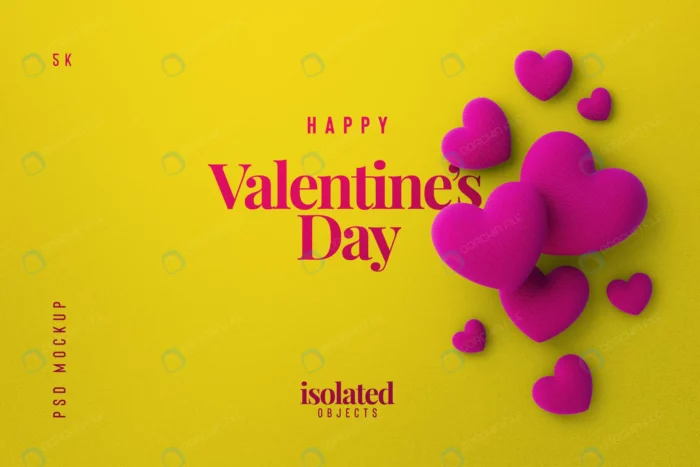 happy valentines day background mockup with decor crc7622aa59 size149.25mb - title:تبریک ولنتاین با قلب های صورتی 3 بعدی - اورچین فایل - format:PSD - فتوشاپ - sku:crc7622aa59 - keywords: p_id:83663