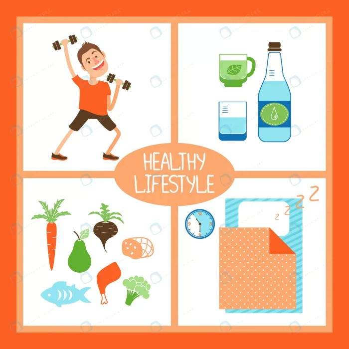 healthy lifestyle vector illustration with man li crca0140d2d size1.68mb - title:وکتور سبزیجات، نوشیدنی و ورزش کردن - اورچین فایل - format:EPS - وکتور - sku:crca0140d2d - keywords: p_id:89391