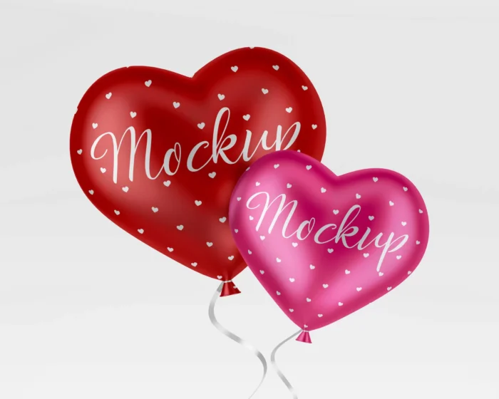 helium heart balloons mockup - title:دانلود دیزاین موکاپ ویژه روز ولنتاین با بادکنک هلیوم قلبی - اورچین فایل - format:PSD - فتوشاپ - sku:4371 - keywords: p_id:29998
