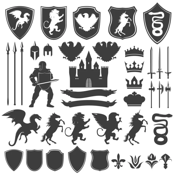 heraldry decorative graphic icons set crc5f39059d size1.81mb - title:مجموعه سپر و آیکون های گرافیکی - اورچین فایل - format:EPS - وکتور - sku:crc5f39059d - keywords: p_id:38283