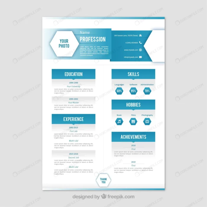 hexagon blue resume crcc03544b0 size3.63mb - title:قالب آماده رزومه شرکت - اورچین فایل - format:EPS - وکتور - sku:crcc03544b0 - keywords:قالب آماده رزومه شرکت p_id:101703