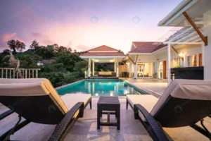 home house exterior design showing tropical pool v rnd735 frp4870885 - title:Home - اورچین فایل - format: - sku: - keywords: p_id:18