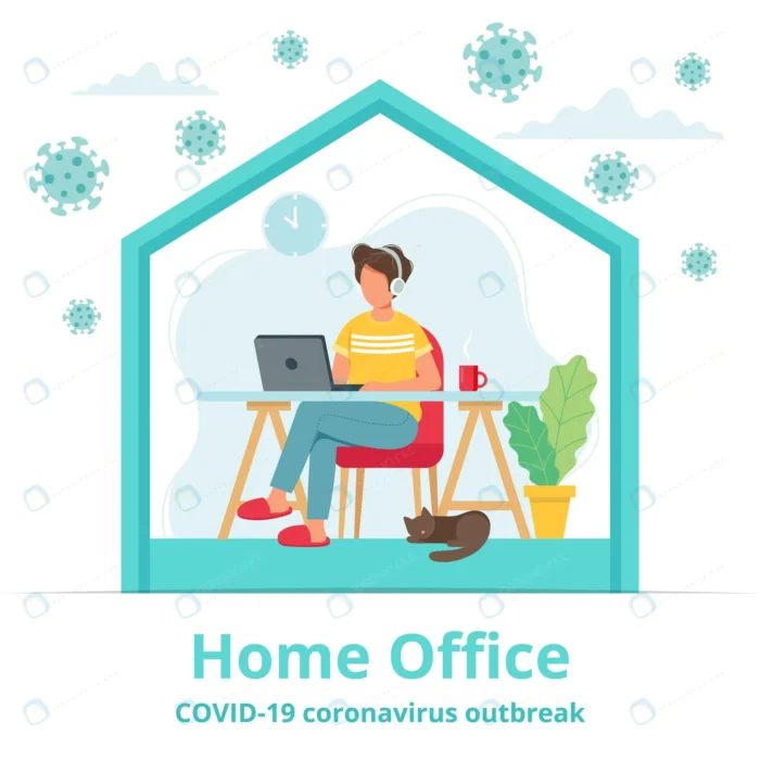 home office during coronavirus outbreak concept m crc9f65bf5b size2.10mb - title:وکتور کاراکتر پسر در حال دورکاری با لپ تاپ به دور از کرونا - اورچین فایل - format:EPS - وکتور - sku:crc9f65bf5b - keywords: p_id:56624