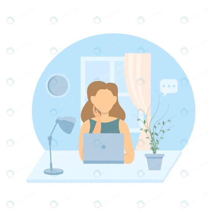 home office ilustration with young woman working crc365c0bdd size1.04mb - title:وکتور کاراکتر دختر در حال کار با لپ تاپ - اورچین فایل - format:EPS - وکتور - sku:crc365c0bdd - keywords: p_id:56628