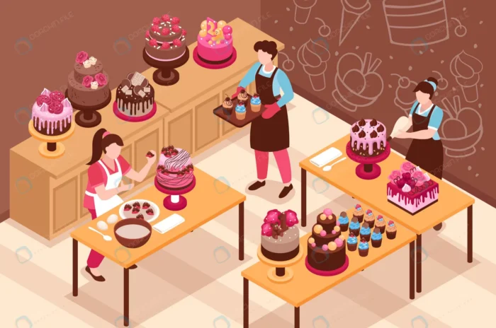 homemade cake isometric illustration with women d crc39405fd3 size3.19mb - title:ایزومتریک آشپزخانه قنادی - اورچین فایل - format:EPS - وکتور - sku:crc39405fd3 - keywords: p_id:87755