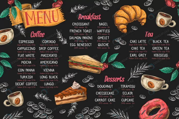horizontal menu template with dishes crc444e4714 size8.43mb - title:تمپلیت آماده منوی رستوران و فست فود با فرمت وکتور - اورچین فایل - format:EPS - وکتور - sku:crc444e4714 - keywords: p_id:89453