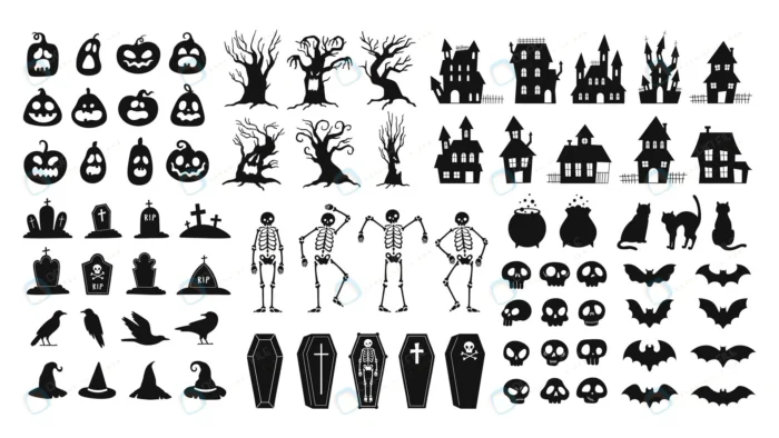 horror silhouettes scary halloween decor skulls s crc5b3d0671 size2.26mb - title:مجموعه سیلوئت المان های هالووین - اورچین فایل - format:EPS - وکتور - sku:crc5b3d0671 - keywords: p_id:64662