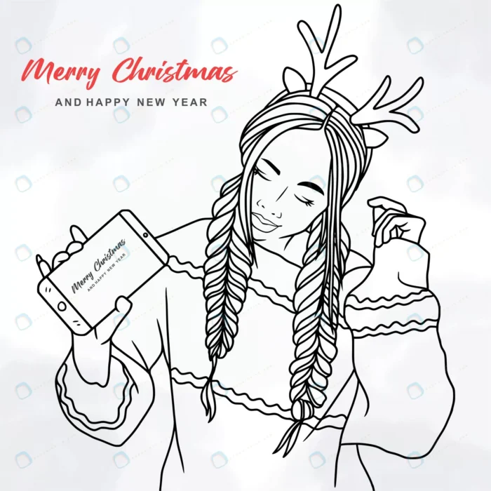 illustration beautiful woman using reindeer headb crc587b6c4c size12.52mb 1 - title:لاین آرت تبریک کریسمس - اورچین فایل - format:EPS - وکتور - sku:crc587b6c4c - keywords: p_id:44638
