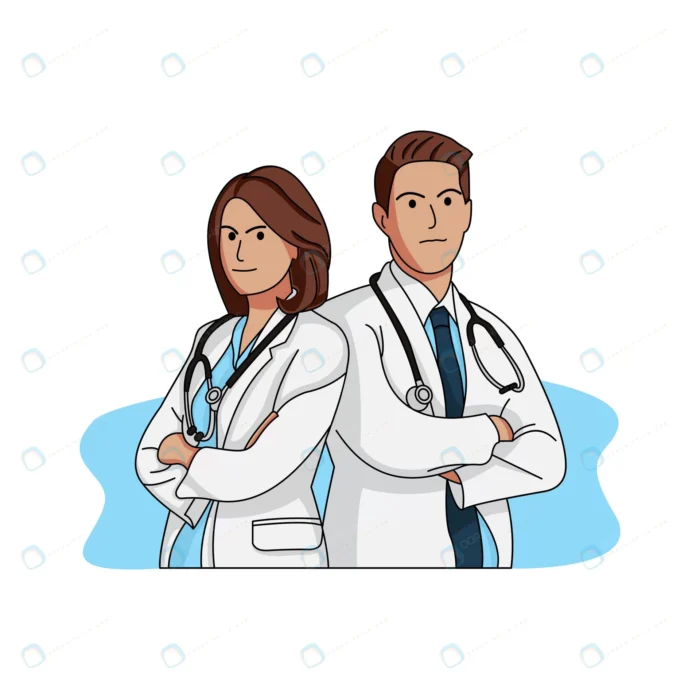 illustration characteristics doctors crc0b2977b2 size1.81mb - title:کاراکتر دکتر خانم و آقا با گوشی پزشکی - اورچین فایل - format:EPS - وکتور - sku:crc0b2977b2 - keywords: p_id:78277