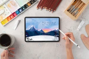 illustrator with beautiful drawing mock up tablet crc20b97420 size124.52mb - title:Home - اورچین فایل - format: - sku: - keywords: p_id:18