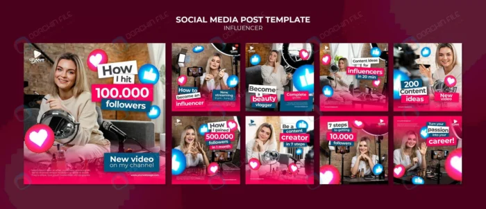 influencer instagram posts template with photo crc990a17ed size257.55mb - title:مجموعه پست اینستاگرام با موضوع فالوور - اورچین فایل - format:PSD - فتوشاپ - sku:crc990a17ed - keywords: p_id:41308