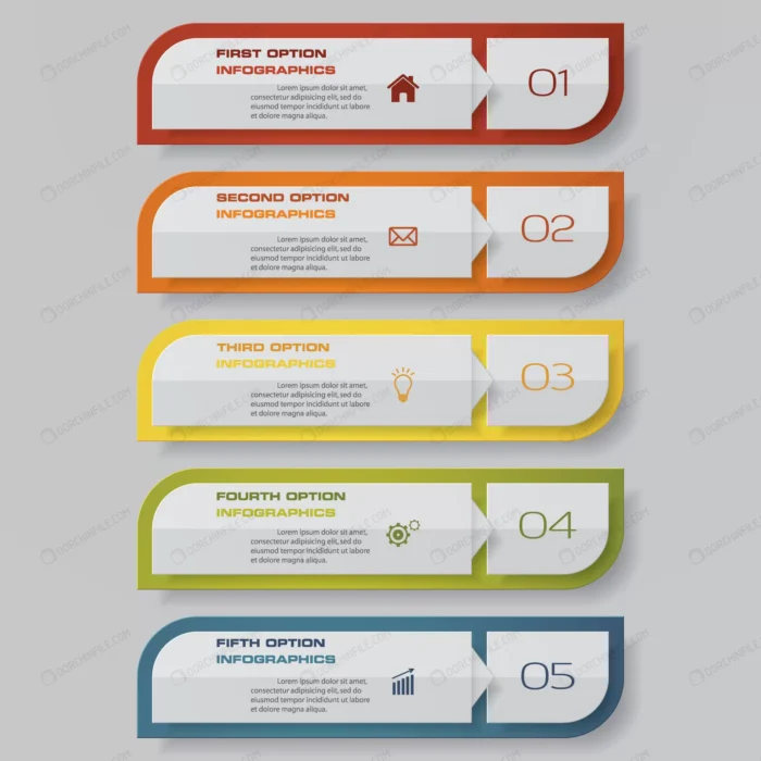 infographic with vertical banners crc7ccea98c size2.91mb - title:وکتور اینفوگرافی 5 مرحله ای - اورچین فایل - format:EPS - وکتور - sku:crc7ccea98c - keywords: p_id:99087