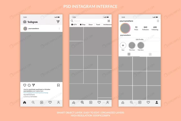 instagram interface template premium crc8c63c036 size3.00mb - title:موکاپ قالب پیج و پست اینستاگرام - اورچین فایل - format:PSD - فتوشاپ - sku:crc8c63c036 - keywords: p_id:92535