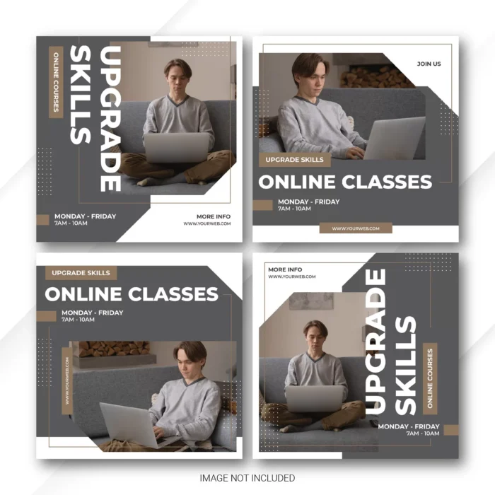 instagram post banner bundle online curses template 2 - title:دانلود 4 پست اینستاگرامی شیک مخصوص تدریس آنلاین در فرمت PSD - اورچین فایل - format:PSD - فتوشاپ - sku:5276 - keywords: p_id:30897