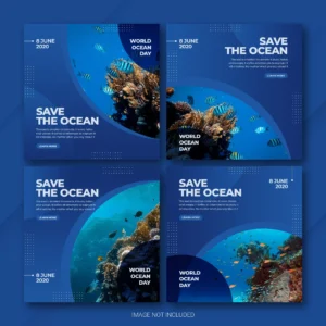 instagram post bundle world oceans day template - title:Home - اورچین فایل - format: - sku: - keywords: p_id:18