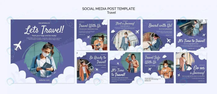 instagram posts collection travel with woman wear crcd369524c size244.36mb - title:قالب پست اینستاگرام ویژه سفر و گردشگری - اورچین فایل - format:PSD - فتوشاپ - sku:crcd369524c - keywords: p_id:45808