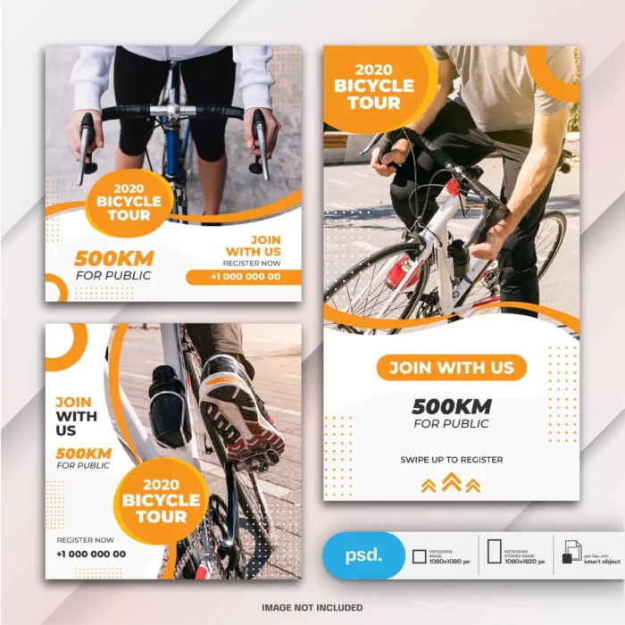 instagram stories banner post bundle bicycle template - title:دانلود 3 قالب لایه باز استوری اینستاگرامی با پس زمینه سفید و خطوط نارنجی - اورچین فایل - format:PSD - فتوشاپ - sku:4344 - keywords: p_id:29976