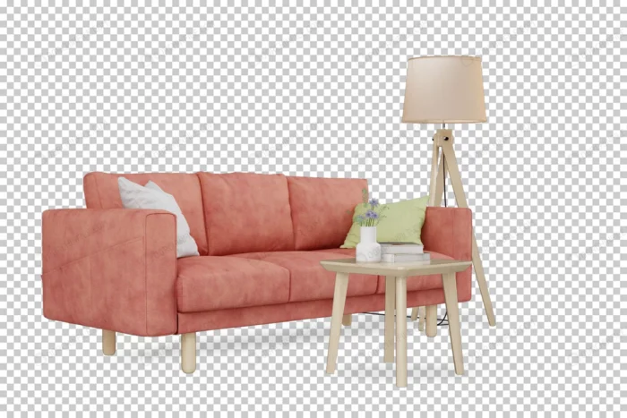 interior decoration set 3d rendering 6 crc8a37f67d size9.31mb - title:مبلمان صورتی با آباژور پایه چوبی - اورچین فایل - format:PSD - فتوشاپ - sku:crc8a37f67d - keywords: p_id:98173