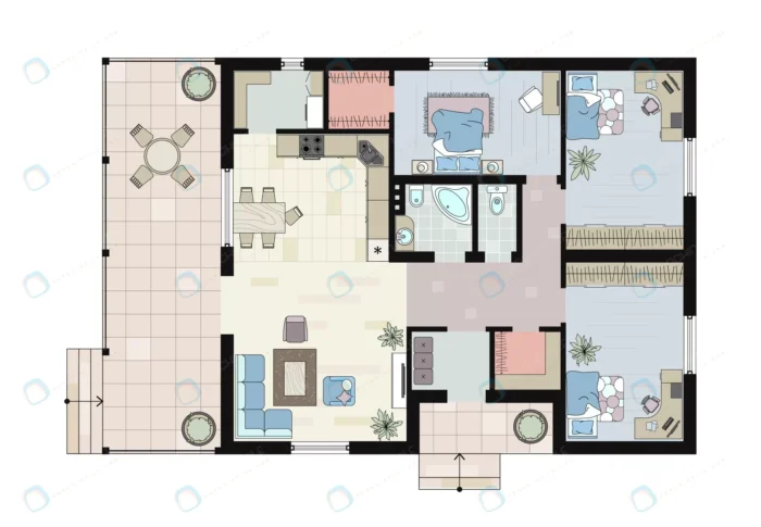 interior design colored floor plan top view archi crcbc068310 size2.79mb - title:وکتور پلن معماری از نمای تاپ - اورچین فایل - format:EPS - وکتور - sku:crcbc068310 - keywords: p_id:51984