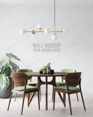 interior dining room wall mockup with green woode crcbaed455a size46.15mb - title:Home - اورچین فایل - format: - sku: - keywords: p_id:18