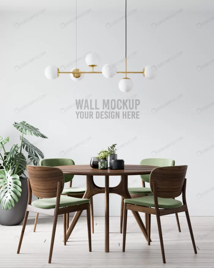 interior dining room wall mockup with green woode crcbaed455a size46.15mb - title:موکاپ دیوار اتاق غذا خوری - اورچین فایل - format:PSD - فتوشاپ - sku:crcbaed455a - keywords:موکاپ دیوار اتاق غذا خوری, فایل فتوشاپ, فایل تکی p_id:98181