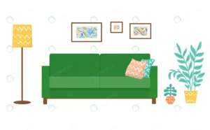 interior with green sofa vector flat illustration crc9ddd5911 size1.40mb - title:Home - اورچین فایل - format: - sku: - keywords: p_id:18