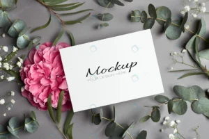 invitation greeting card mockup with peony flower crc81e63f79 size64.66mb - title:Home - اورچین فایل - format: - sku: - keywords: p_id:18