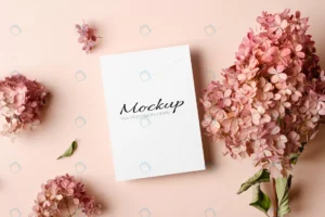 invitation greeting card mockup with pink hydrang crc234b73ca size58.22mb - title:Home - اورچین فایل - format: - sku: - keywords: p_id:18