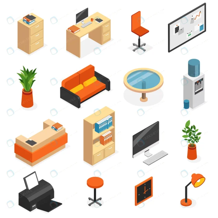 isometric isolated office furniture icon set with crc5612889f size1.84mb - title:مجموعه ایزومتریک المان های اداری - اورچین فایل - format:EPS - وکتور - sku:crc5612889f - keywords: p_id:91119