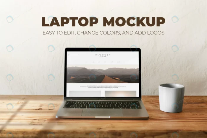 laptop psd mockup with coffee mug wooden table.jp crcf46cbcba size70.73mb - title:موکاپ صفحه لپ تاپ روی میز چوبی - اورچین فایل - format:PSD - فتوشاپ - sku:crcf46cbcba - keywords: p_id:83207