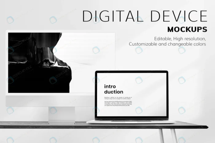 laptop screen mockup psd desk minimal home office crcd0087761 size98.50mb - title:موکاپ مانیتور و لپ تاپ روی میز - اورچین فایل - format:PSD - فتوشاپ - sku:crcd0087761 - keywords: p_id:83215