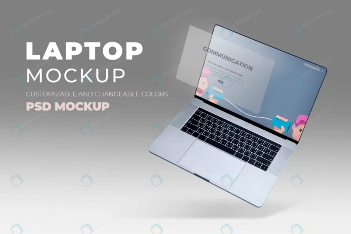 laptop screen psd mockup gray background crce8bcab7d size160.86mb - title:موکاپ صفحه لپ تاپ شناور - اورچین فایل - format:PSD - فتوشاپ - sku:crce8bcab7d - keywords: p_id:83225