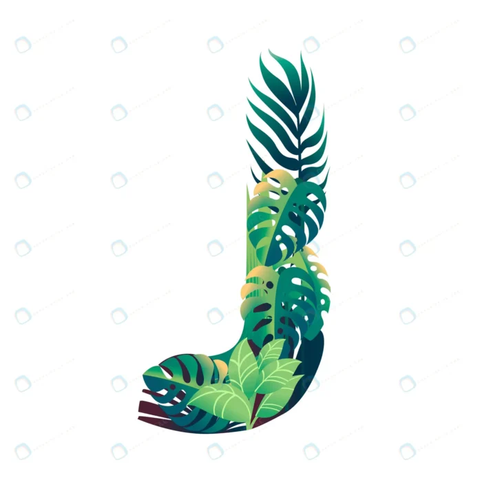 leaf letter j with diffirent types green leaves f crc9767ef71 size2.54mb 1 - title:طراحی حرف انگلیسی J با برگ - اورچین فایل - format:EPS - وکتور - sku:crc9767ef71 - keywords: p_id:49886