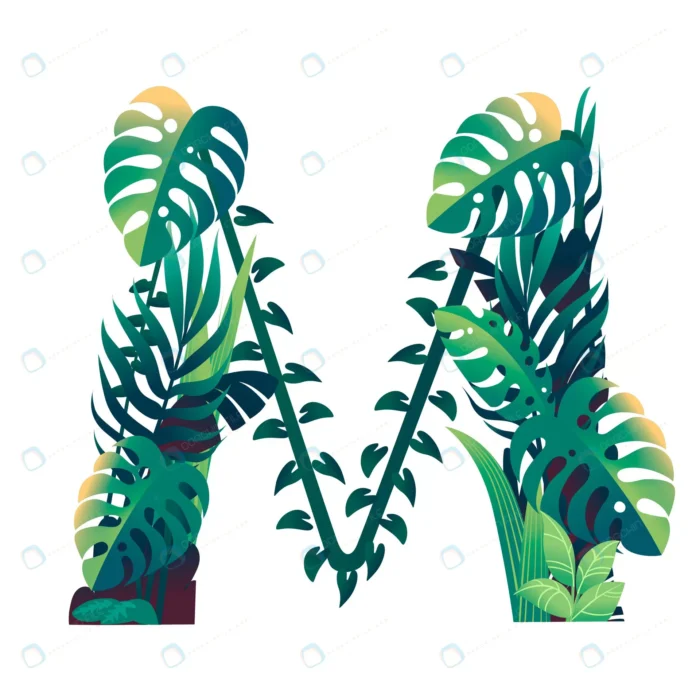 leaf letter m with diffirent types green leaves f crcba06447f size4.44mb - title:طراحی حرف انگلیسی M با برگ - اورچین فایل - format:EPS - وکتور - sku:crcba06447f - keywords: p_id:49892