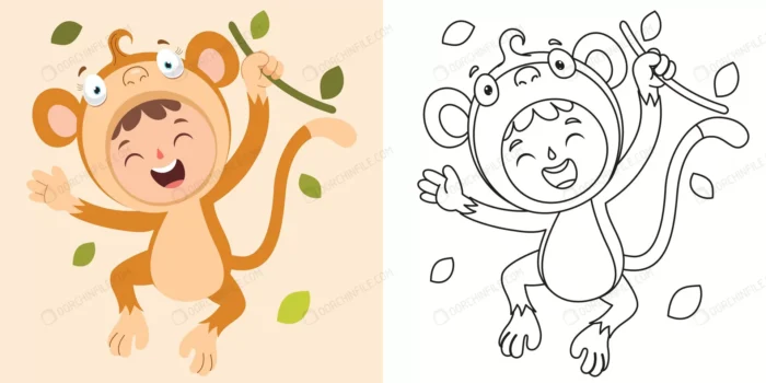 line art drawing kids coloring page 3 crc59f33997 size1.74mb - title:پسر با لباس میمون مناسب برای رنگ آمیزی - اورچین فایل - format:EPS - وکتور - sku:crc59f33997 - keywords:پسر با لباس میمون مناسب برای رنگ آمیزی, وکتور, پسر, حیوانات, رنگ آمیزی, فایل تکی, کاراکتر, مدرسه و آموزش p_id:96013