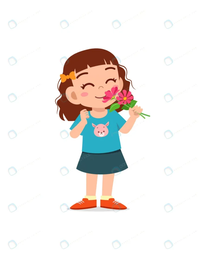 little girl holding flower sniff scent crced248cd0 size1.24mb - title:کاراکتر دختر با شاخه گل - اورچین فایل - format:EPS - وکتور - sku:crced248cd0 - keywords: p_id:79197