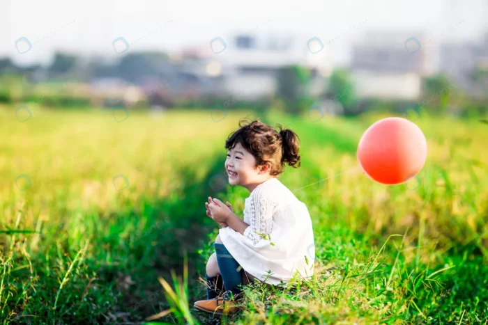 little girl playing with balloons wheat field 3 crc839f8c22 - title:عکس دختر کوچولوی خندان با بادکنک قرمز - اورچین فایل - format:JPG - استوک - sku:crc839f8c22 - keywords: p_id:64370