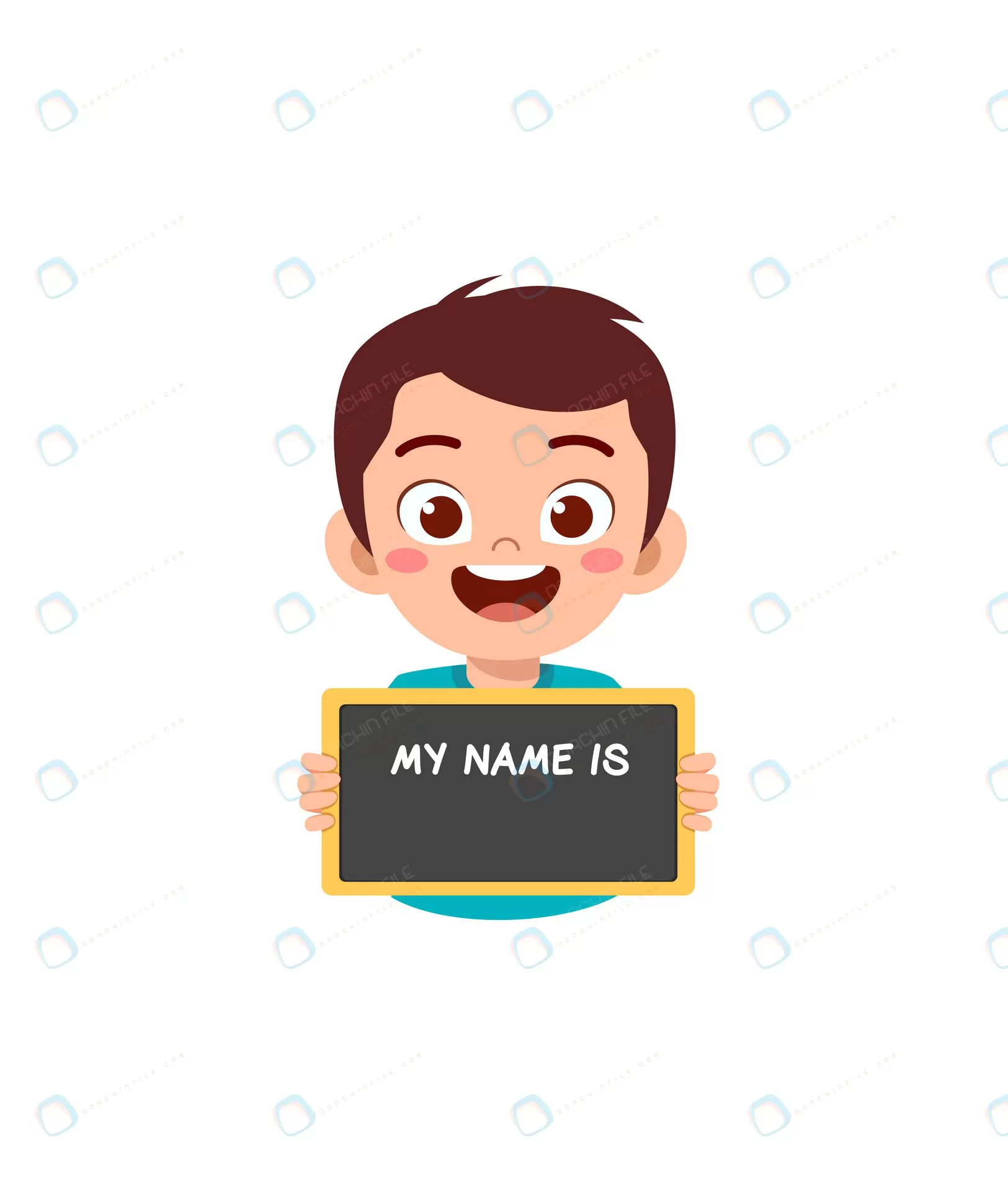 little kid holding name tag feel happy crc3a79f860 size0.84mb - title:وکتور پسر با کادری برای نوشتن اسم - اورچین فایل - format:EPS - وکتور - sku:crc3a79f860 - keywords: p_id:79213
