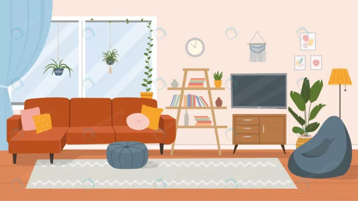 living room interior comfortable sofa tv window c crc4f4a1688 size1.92mb - title:نمای داخلی اتاق نشیمن با تلویزیون - اورچین فایل - format:EPS - وکتور - sku:crc4f4a1688 - keywords: p_id:88109