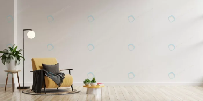 living room interior has yellow armchair empty wh crceec29623 - title:عکس استوک اتاق نشیمن مینیمال - اورچین فایل - format:JPG - استوک - sku:crceec29623 - keywords: p_id:62491