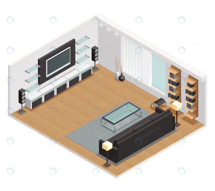 living room interior isometric view with large lc crcb1f1b8bb size3.91mb 1 - title:وکتور سه بعدی طرح اتاق نشیمن منزل - اورچین فایل - format:EPS - وکتور - sku:crcb1f1b8bb - keywords: p_id:48850