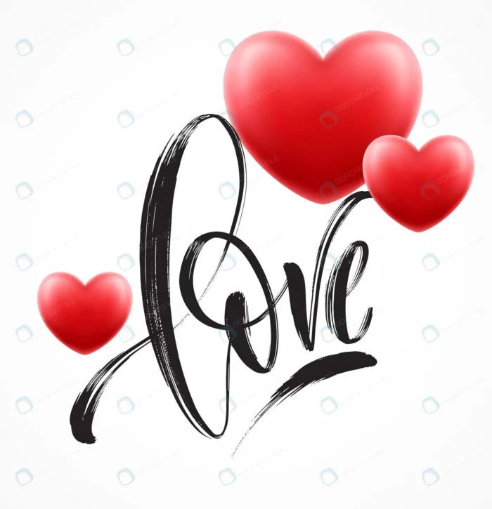 love word hand drawn lettering with red heart vec crcdc522ade size2mb - title:دانلود تایپوگرافی عشق با قلب های سه بعدی - اورچین فایل - format:EPS - وکتور - sku:crcdc522ade - keywords: p_id:32207