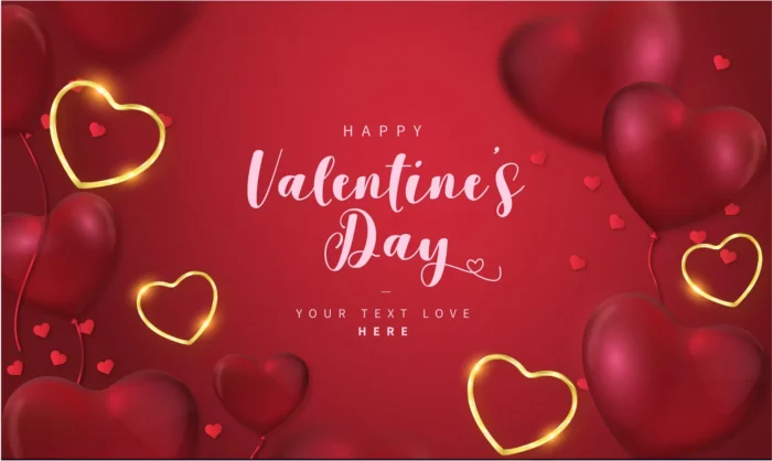 lovely happy valentine s day background with hearts - title:دانلود وکتور تبریک روز ولنتاین با طراحی زیبا و قلب های سه بعدی قرمز و طلایی - اورچین فایل - format:EPS - وکتور - sku:4467 - keywords: p_id:30084