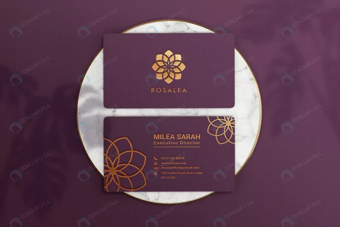 luxury business card mockup with marble podium.jp crcaf14c173 size204.55mb - title:قالب آماده کارت ویزیت تجاری به رنگ بنفش - اورچین فایل - format:PSD - فتوشاپ - sku:crcaf14c173 - keywords: p_id:79537