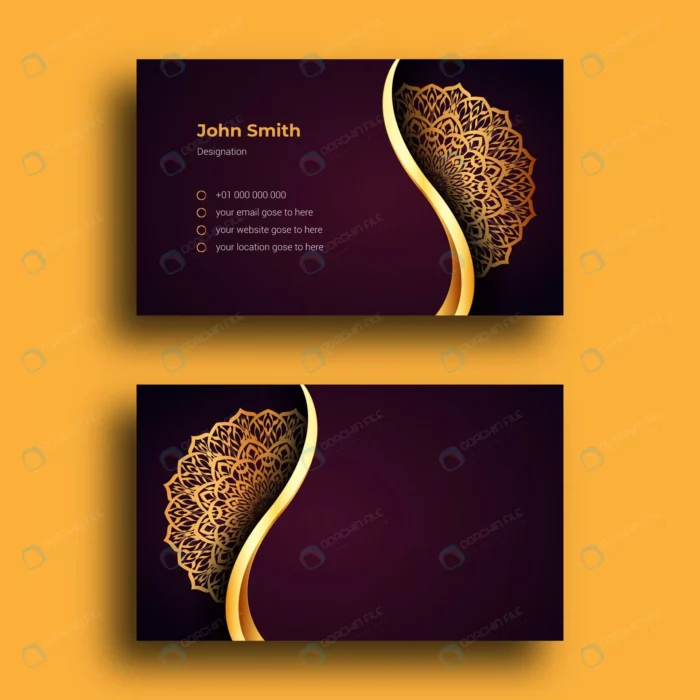 luxury business card template with luxury ornamen crc18c197ec size3.75mb - title:وکتور کارت ویزیت با گرادینت بنفش و نقوش طلایی - اورچین فایل - format:EPS - وکتور - sku:crc18c197ec - keywords: p_id:56138